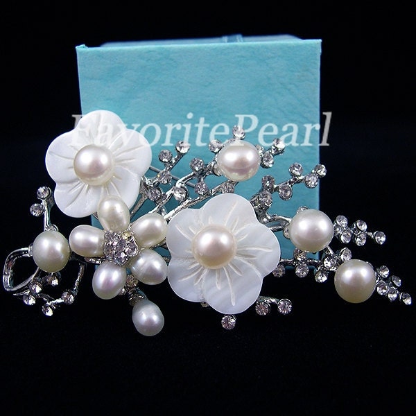 Free Shipping - Pearl Size 7-7.5mm White Color Freshwater Pearl Brooch