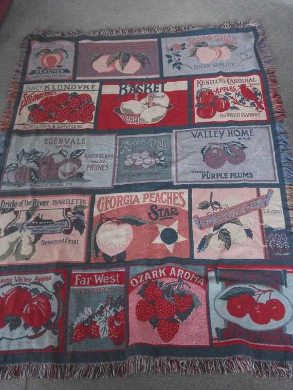 Vintage Cotton Throw Blanket Fruit Goodwin Weavers by lynngerl