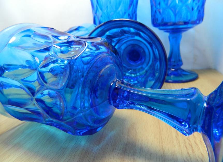 Set of 5 Vintage Cobalt Blue Stemware Bar Glasses