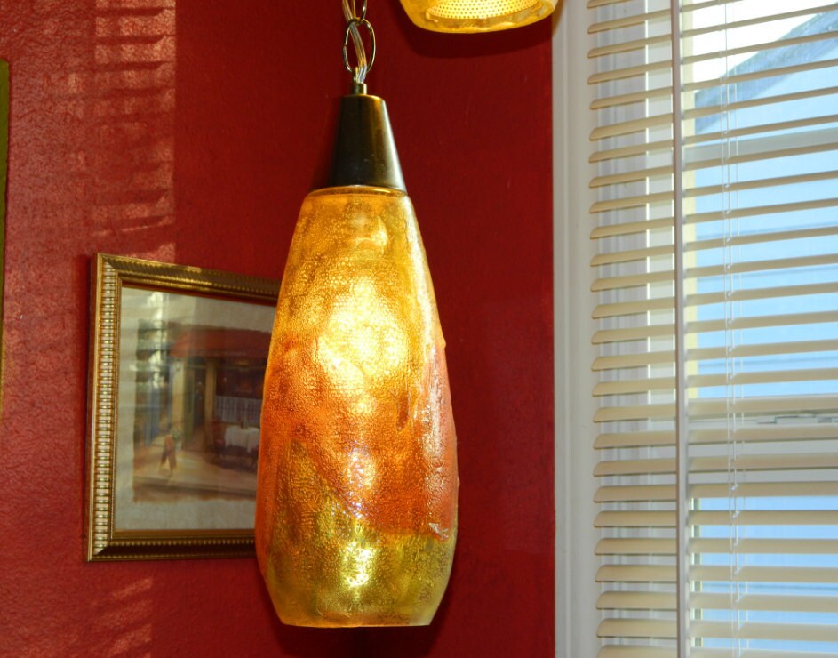 Retro Resin Lucite Swag Lamps Orange & Yellow Set of 2 Matching Swags