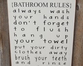 Bathroom Rules Board with Vinyl lettering wood home decor hanging wall sign