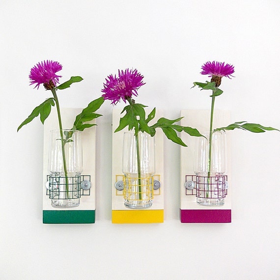 THISTLE: modern saturated colors wall mount flower vase set
