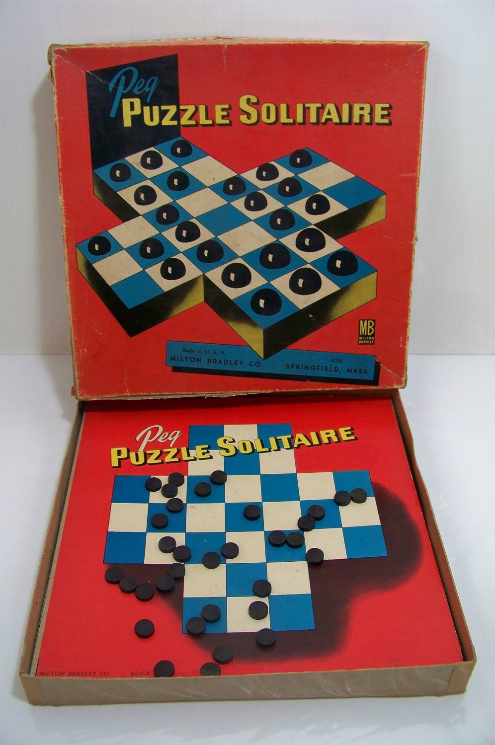 Vintage Milton Bradley Board Game 1950s Chinese Checkers and Peg Puzzle Solitaire