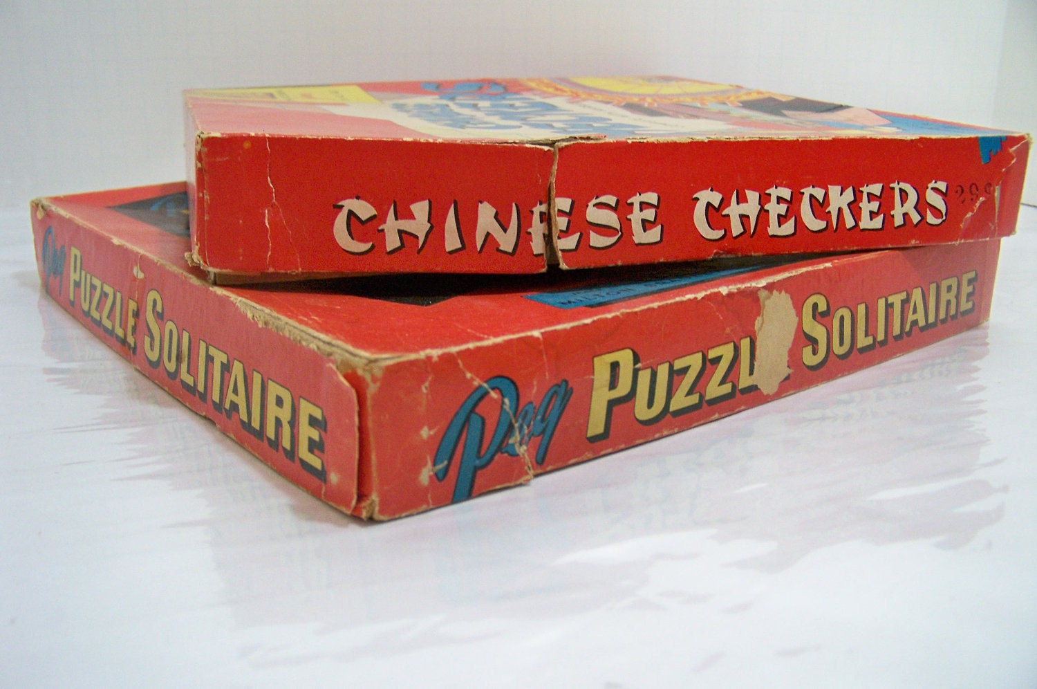 Vintage Milton Bradley Board Game 1950s Chinese Checkers and Peg Puzzle Solitaire