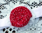 Red, White and Polkadot Rosette Headband