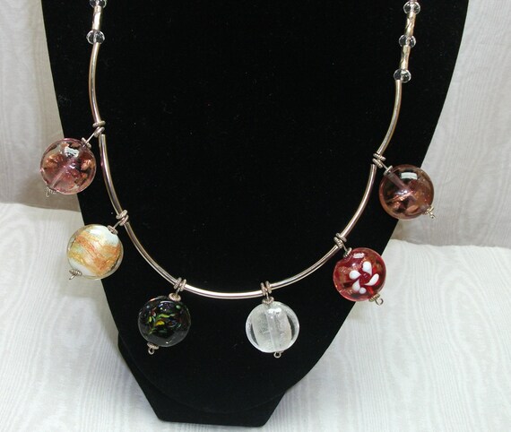 Foil lined glass multicolored beaded and macaroni noodle necklace set