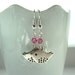 Silver bird earrings with pink swarovski crystal drop earings on sterling silver hooks, cute birdie