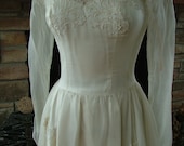 Wedding dress 1940s silk chiffon chantilly lace appliques vintage bridal gown