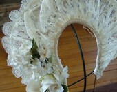 Vintage wedding halo 1930s tiara veil headpiece headband lace floral halo