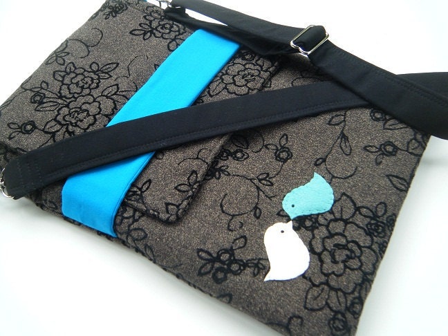 NEW-13inch macbook laptop sleeve-laptop case-laptop cover-Midnight kisses accented witt blue band-Also availabe in sizes 11, 15  and 17