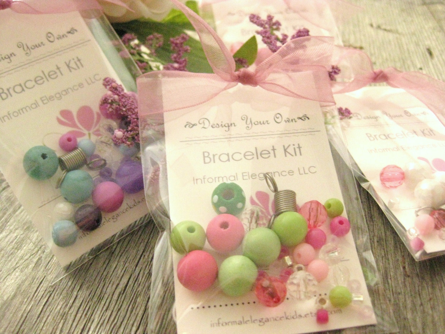SALE: 5 Girls DIY Bracelet Kits in clear cello packaging, Great as Party Favors or Stocking Stuffers