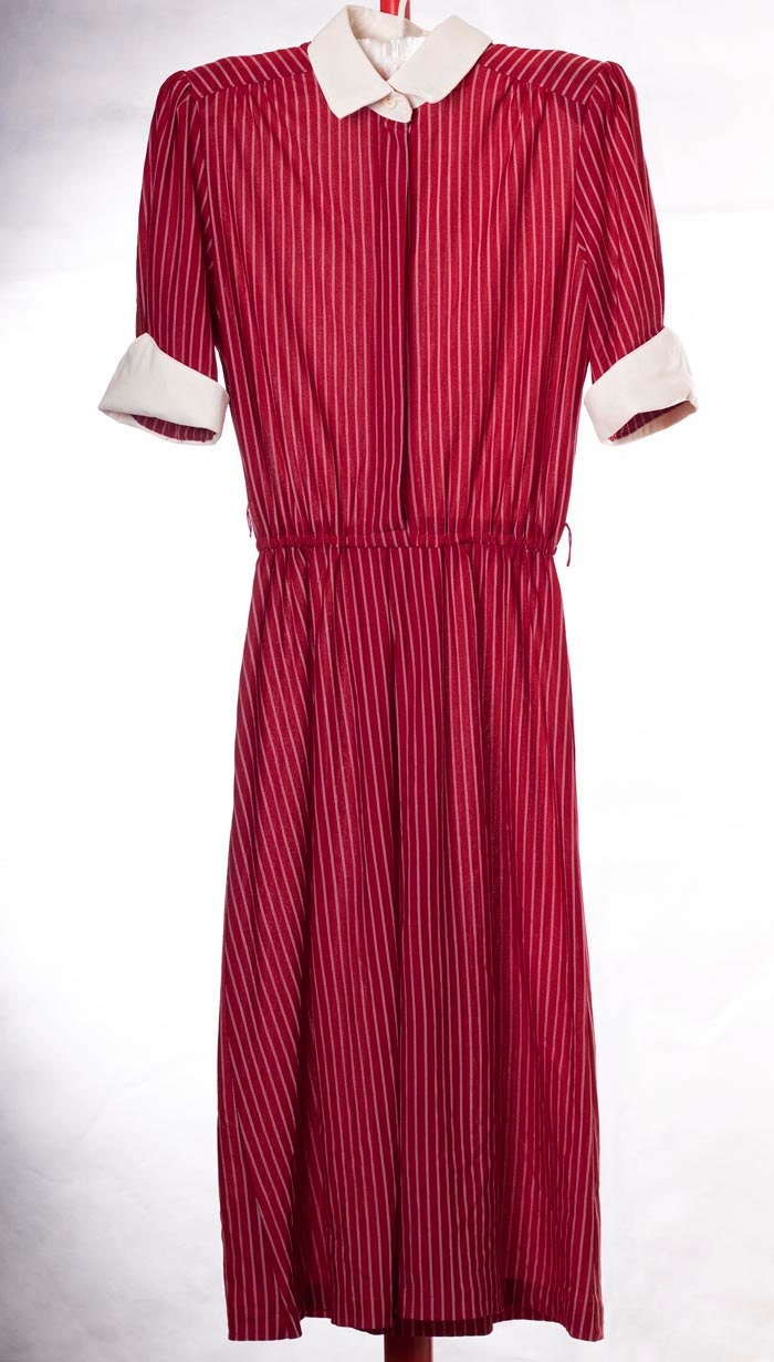 Vintage 70's/80's red and white pinstripe secretary/baby doll dress
