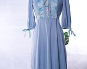 Vintage 70's deadstock sky blue, floral and lace pastel peasant dress