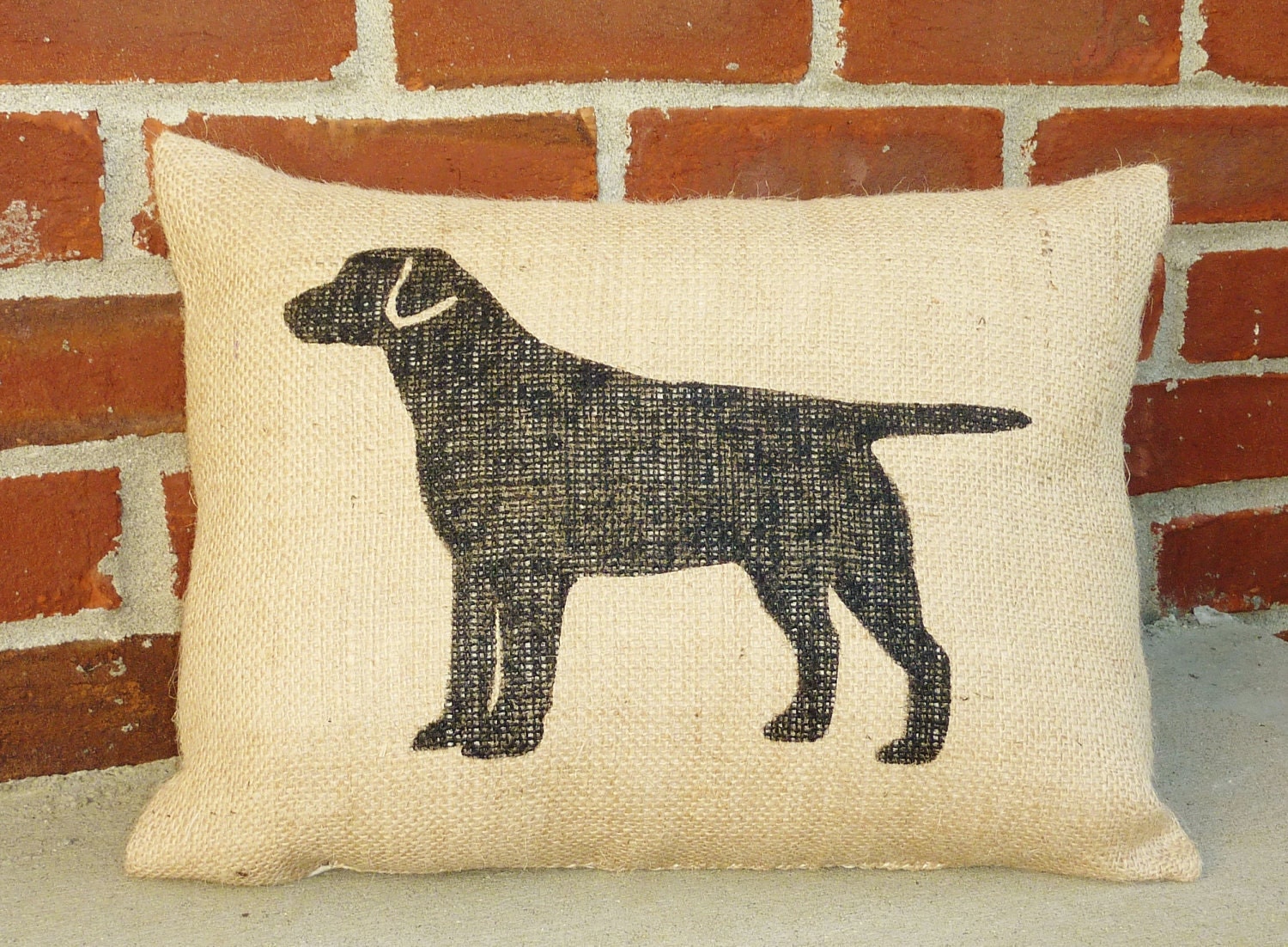 Handmade Stenciled Labrador Retriever Silhouette Burlap Pillow -Insert Included