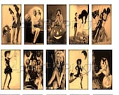 Retro Vintage Cheesecake Style Orange Halloween Pin Up Girls Domino Size 1x2 inch Digital Collage Sheet