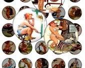 Printable Digital Collage Retro Vintage Ephemera Hilda Plus Size Pinups 1 inch Bottlecap Sheet 2 for Tags Gift Boxes Scrapbooking