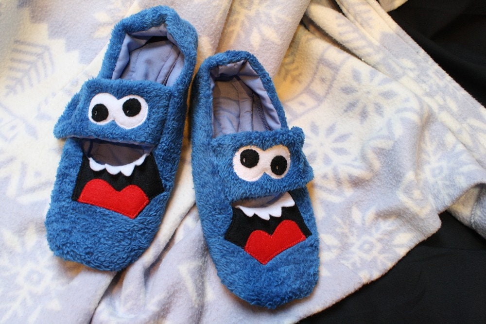 fuzzy blue monster slippers - ON SALE