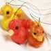 set of 3 red, gold and yellow needle felted bird ornaments