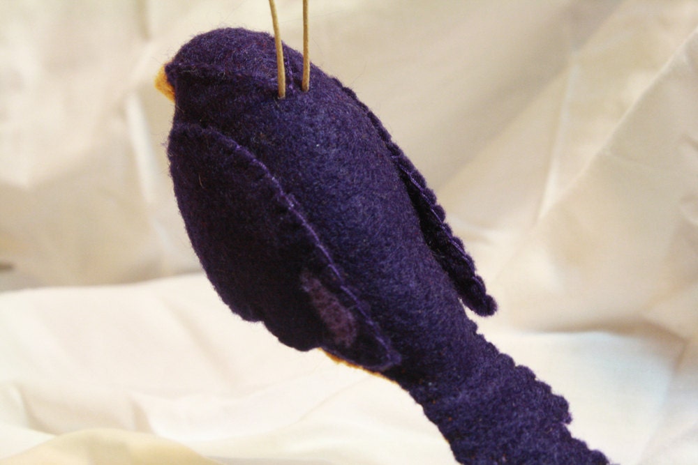 purple and gold felt bird ornament