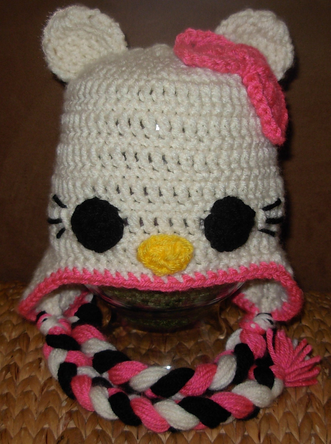 Adult size Hello Kitty Crocheted Earflap Character Hat