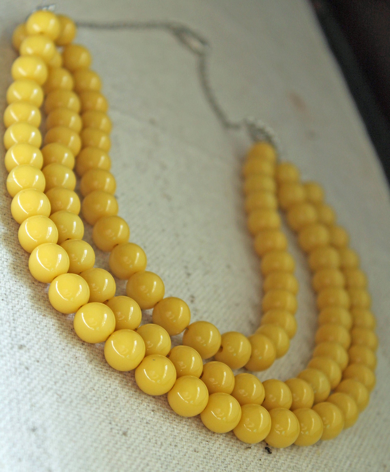 Three Strand Yellow Necklace -Statement Jewelry- SALE FOUR dollars off