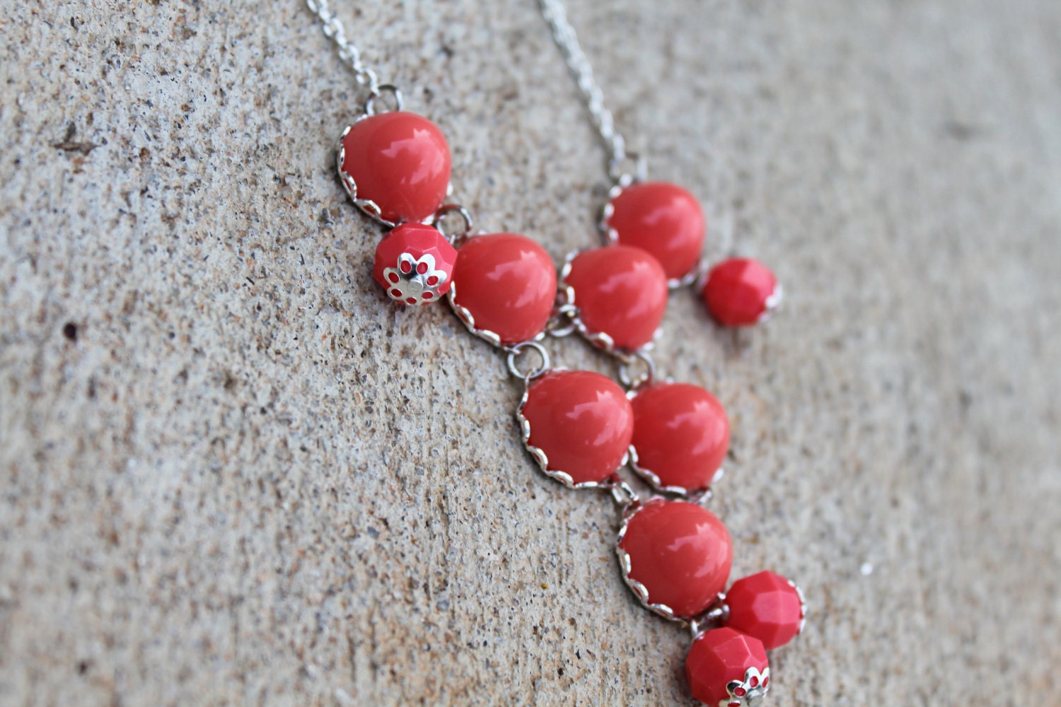 J Crew Inspired Bubble Style Necklace- Coral