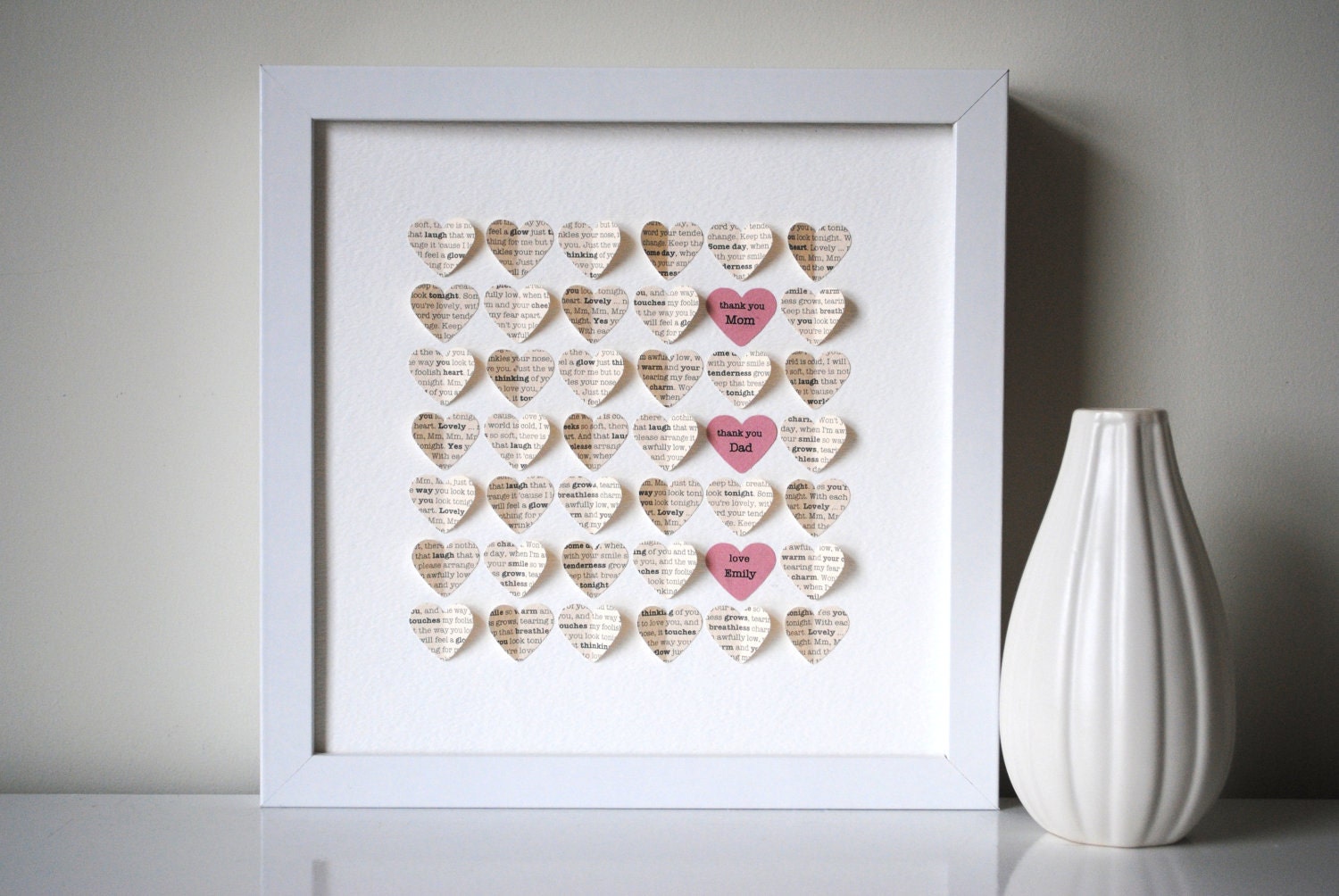 Parents' Thank You Gift, Personalized 3D Hearts - Made from a poem, song or message of your own
