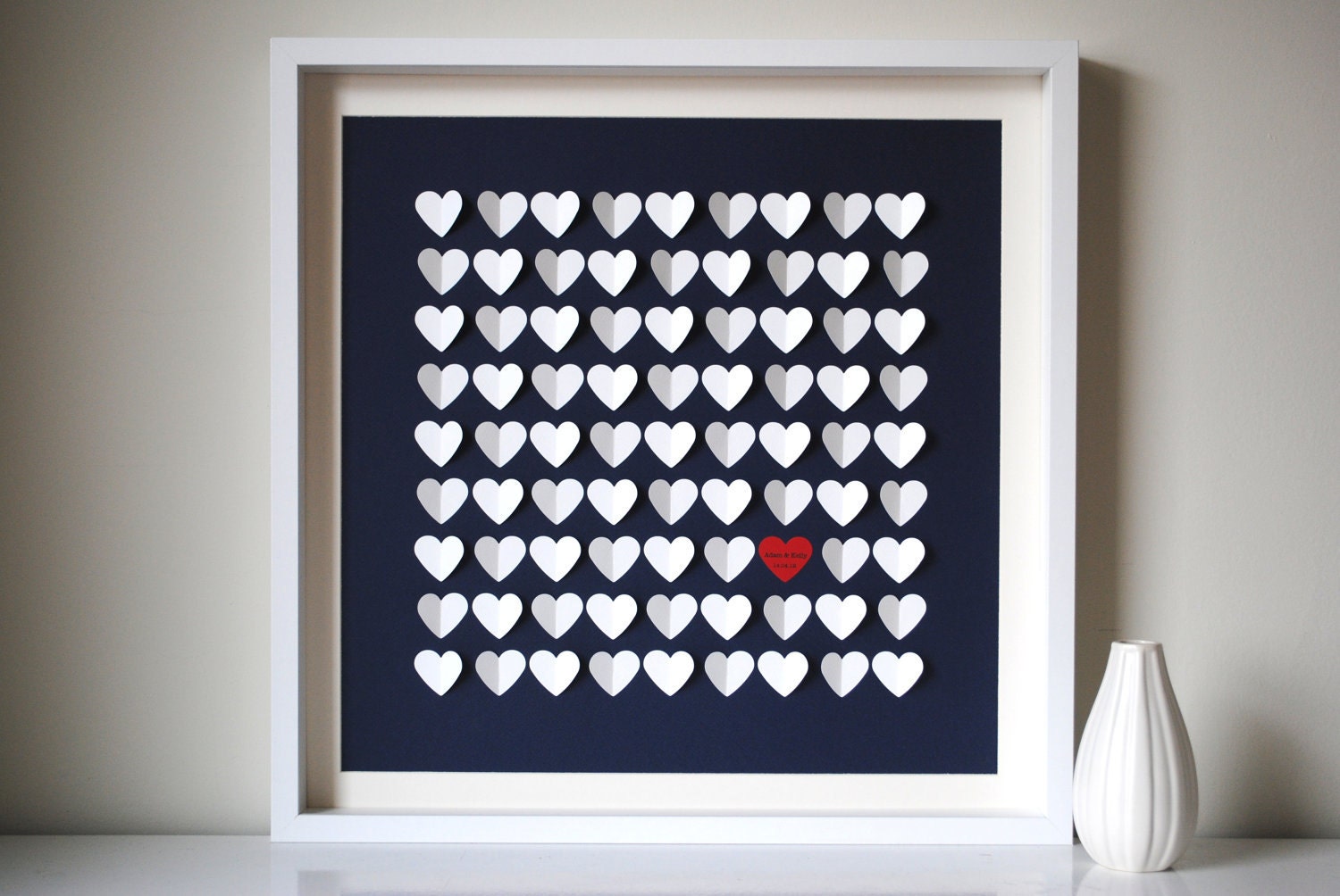 Unique Wedding Guest Book Alternative - Modern 3D Hearts Guest Book - SMALL - For up to 120 guests (includes frame, instruction card & pens)