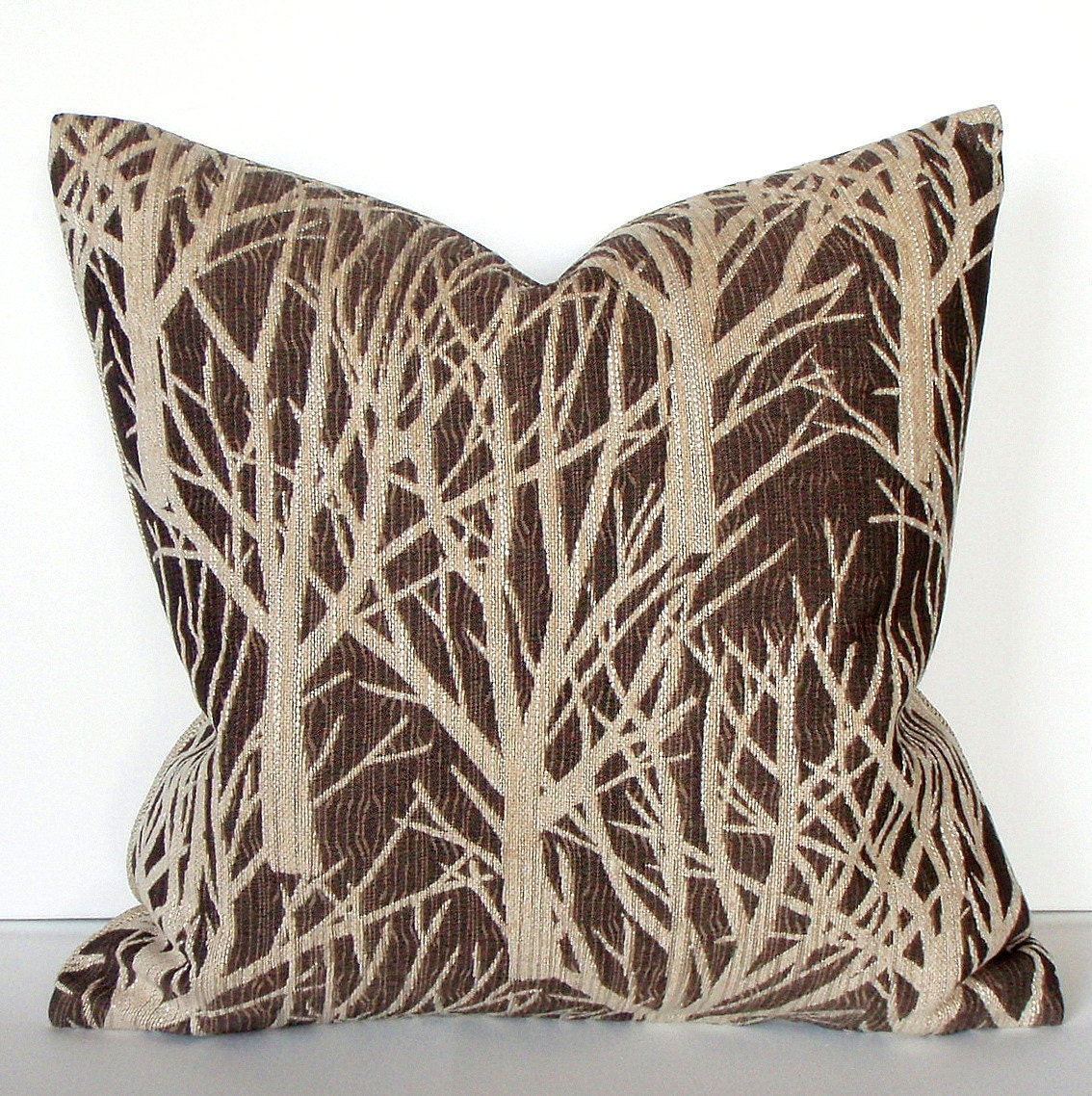 Tree  Branches Brown Ivory and Beige 20x20 Decorative Throw Pillow Cover - couchdwellers