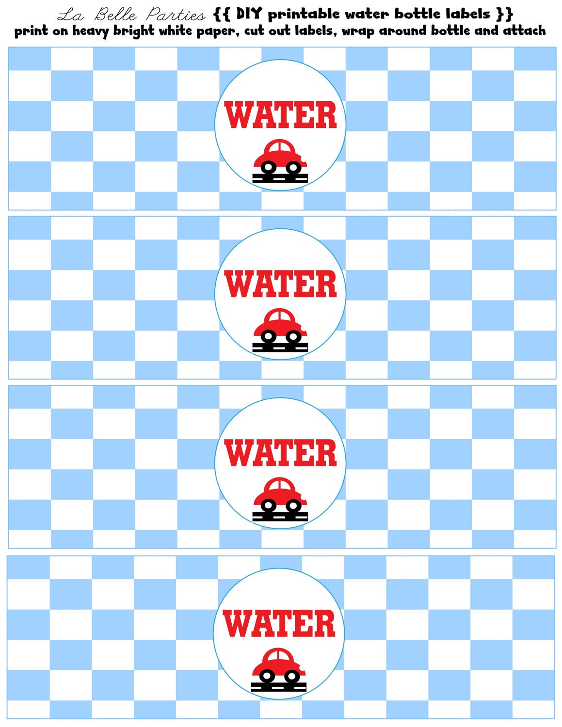 Printable Little Red Car Water Bottle Lables