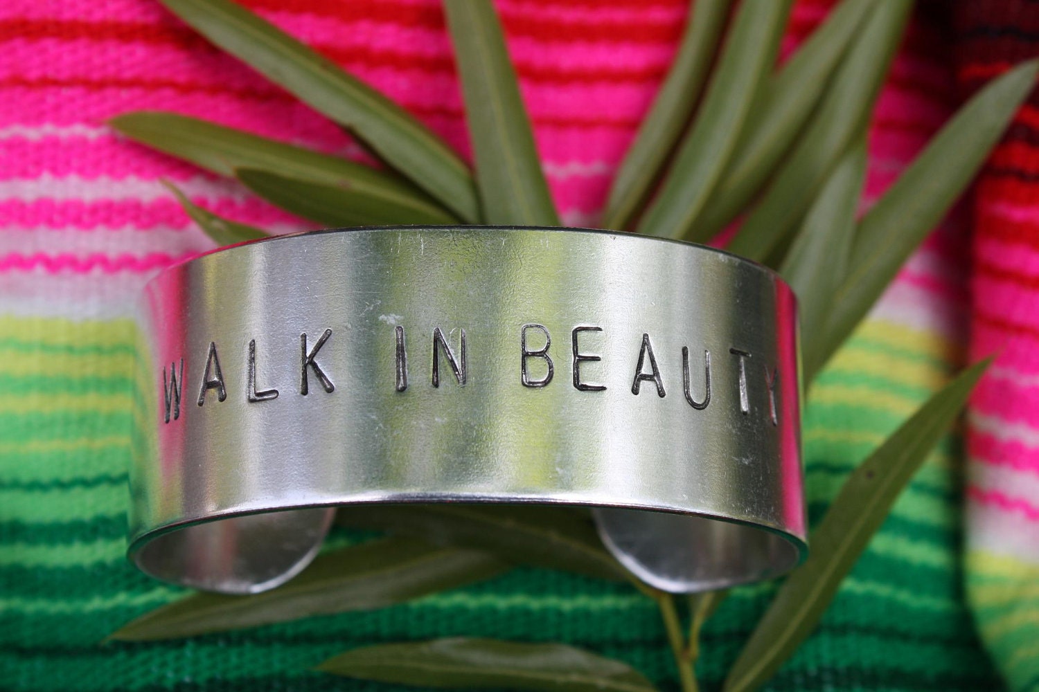 WALK IN BEAUTY - Hand Stamped Cuff Bracelet - Navajo Inspired - Native American Inspired - Wide Cuff - Gift For Her - Gift For Him