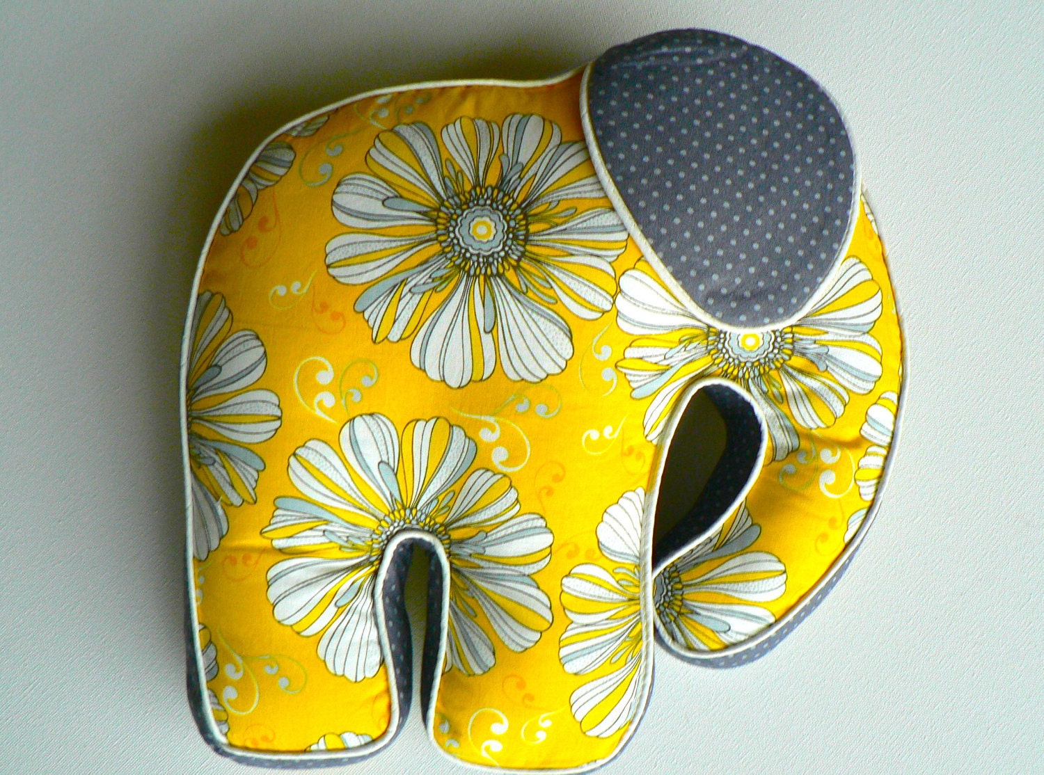 Elephant Pillow Yellow Gray Daisy and Dot
