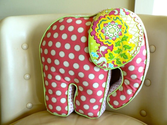 Elephant Pillow Pink Polka-dot and Paisley