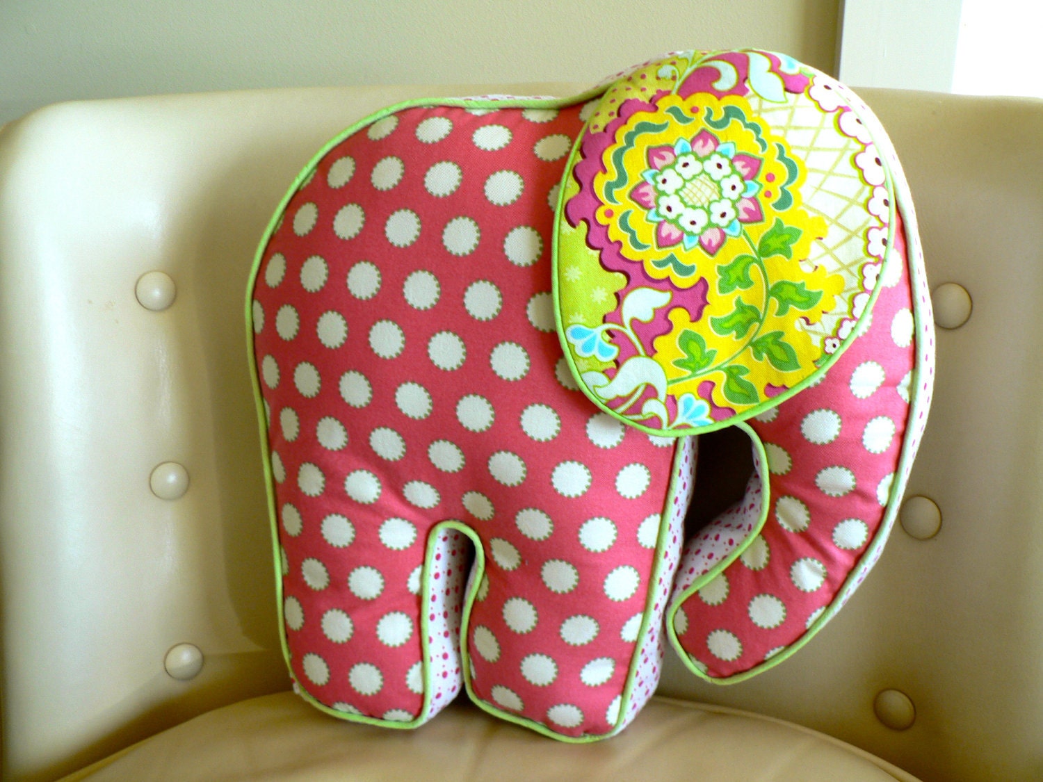 Elephant Pillow Pink Polka-dot and Paisley