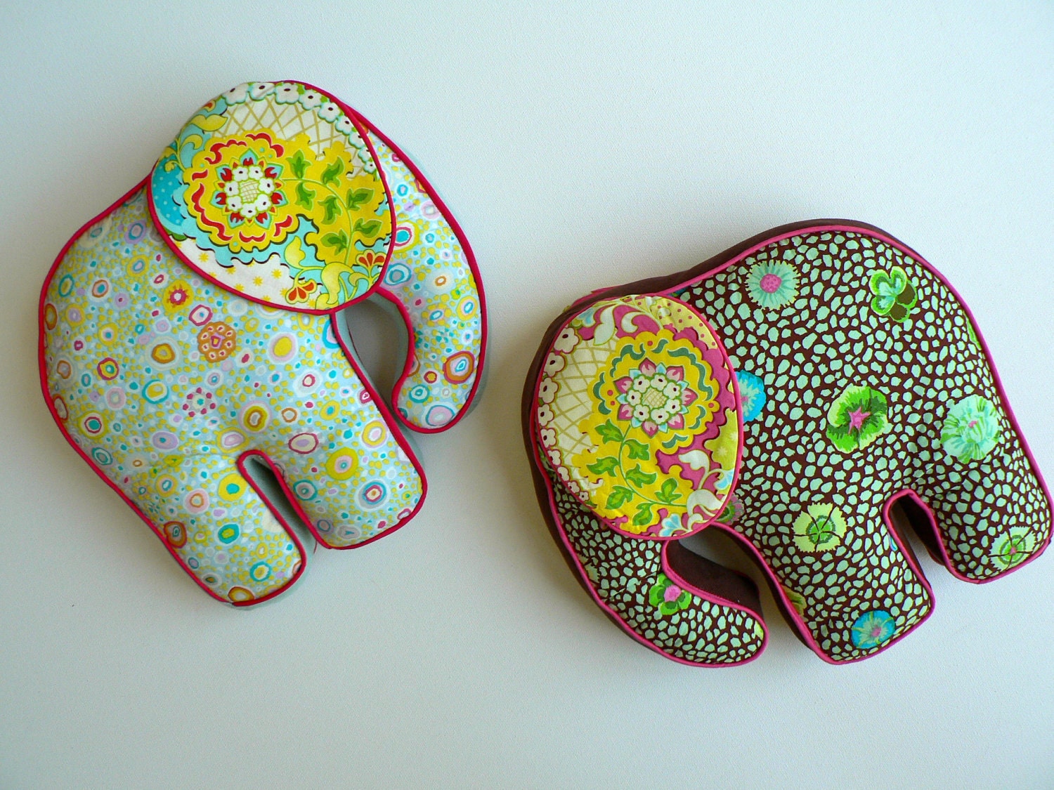 Elephant Pillow Blue Yellow Pink & Green