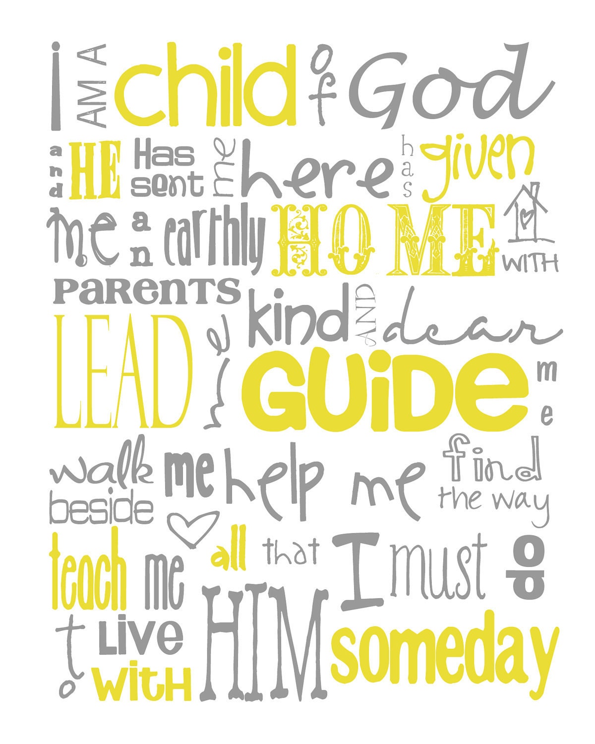 I Am a Child of God Nursery Subway Art Digital PRINTABLE 8X10 JPEG File Multiple Colors Available