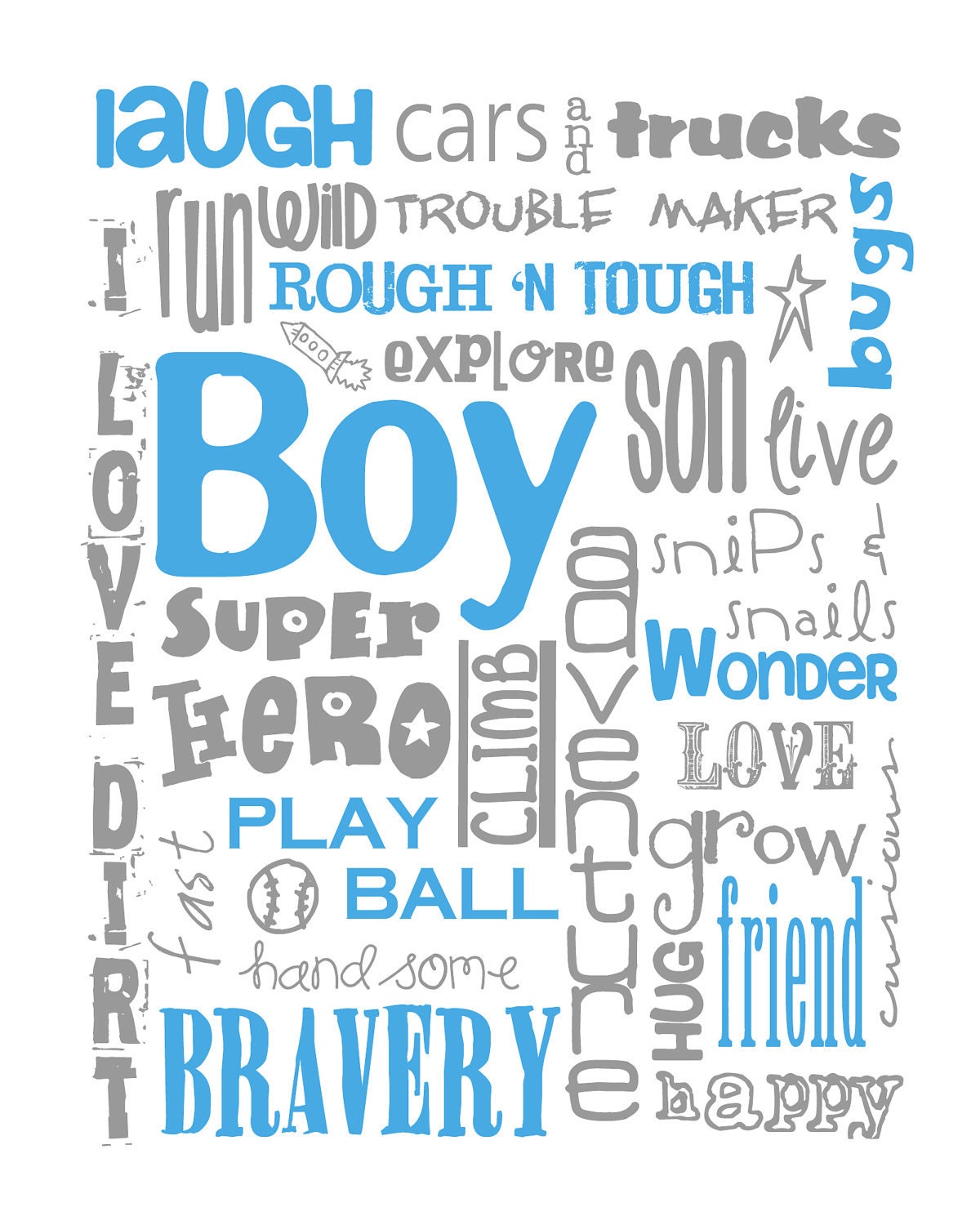 All Boy Subway Art for Nursery or Bedroom Digital PRINTABLE 8X10 JPEG File Multiple Colors and Sizes Available