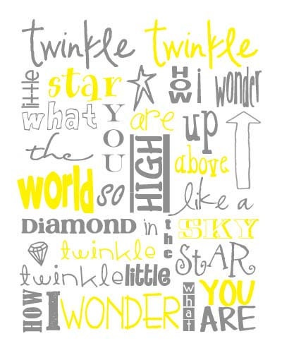 Twinkle Twinkle Little Star Nursery Subway Art Digital PRINTABLE 8x10 JPEG File Multiple Colors Available