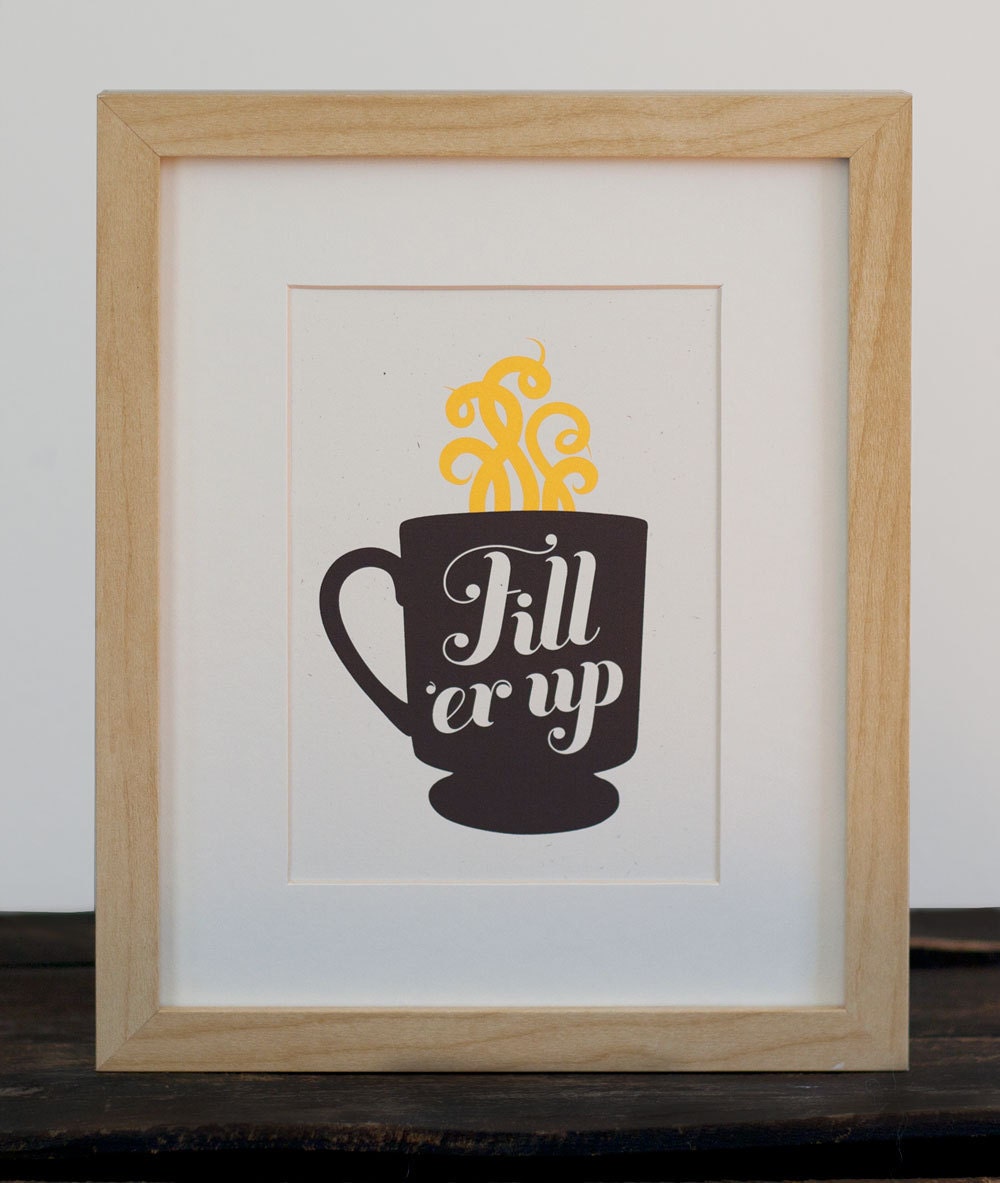 Retro Coffee Cup (grey) / 5x7 screenprint