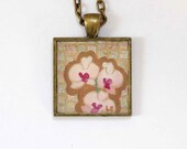 Orchid Flower Original Art Pendant by Lauren Snyder-Recycled Paper Mixed Media Mosaic Art
