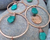 Large Turquoise Earrings - December Birthstone- Long Dangle Earrings - Hammered Hoop Earrings