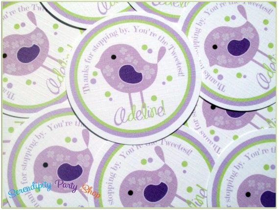 Sweet Tweet Favor Tags in Lavender and Green OR Pink and Green Il_570xn