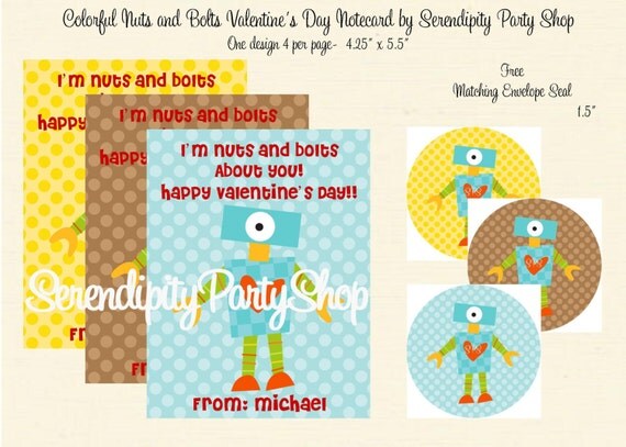 Printable Colorful Nuts and Bolts Valentine's Day Card with Free Envelope Seal Il_570xn