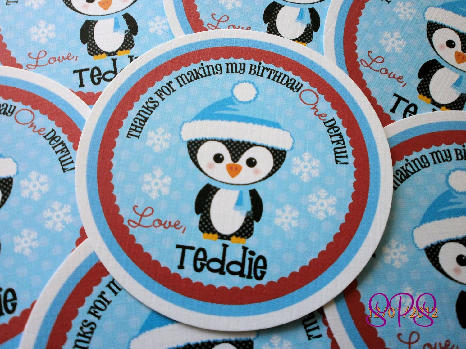 Red and Blue Penguin Winter Onederland Tags Il_570xn