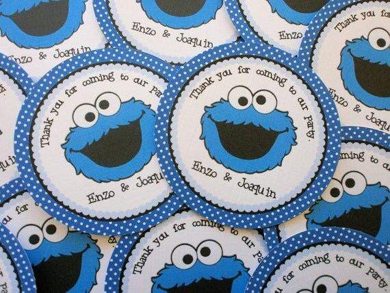 Cookie Monster Inspired Collection: Favor Tag, Personalized Favor Tags, Set of 12 Thank You Tags, Gift Tags Il_570xn