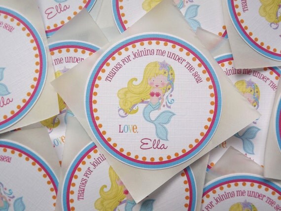 Under The Sea Mermaid Collection: Set of 12 Stickers, Favor Stickers, Mermaid Party, Mermaid Stickers, Mermaid, Personalized Sticker Il_570xn