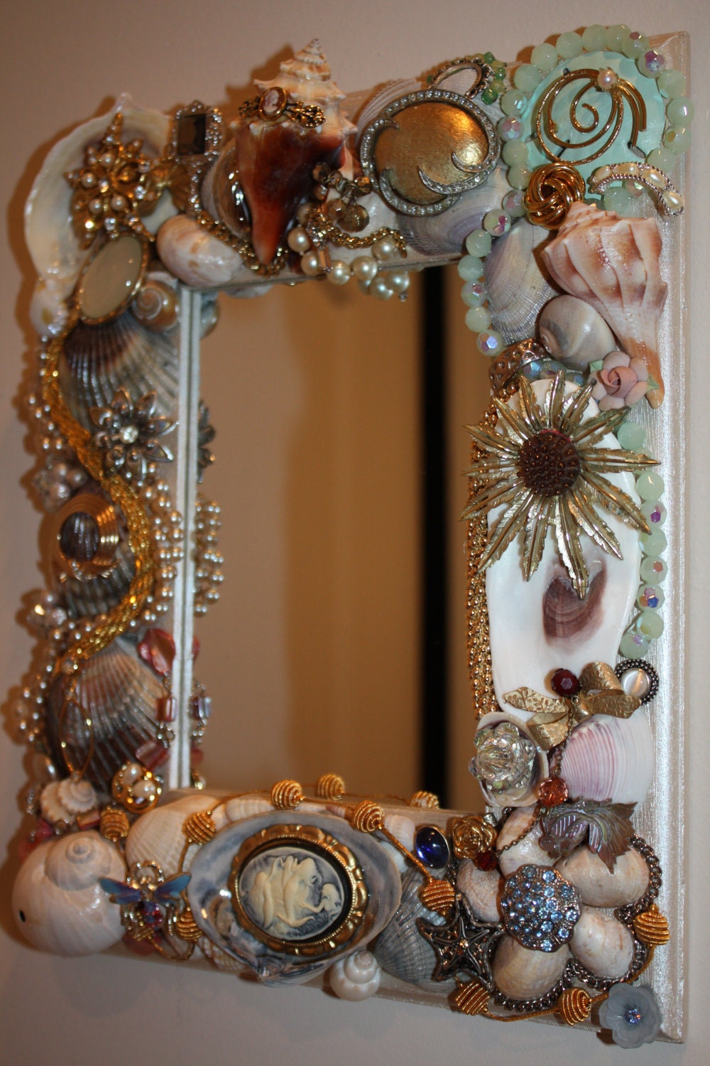 Beach Ocean Sea Shell Vintage Jewelry Multi Color Mosaic Mirror FREE SHIPPING