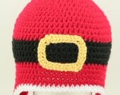 OOAK- The Santa Suit Hat With Eaflaps and Braided Ties Christmas 1-3 Years Toddler Child -Ready To Ship - Handmade & Crocheted