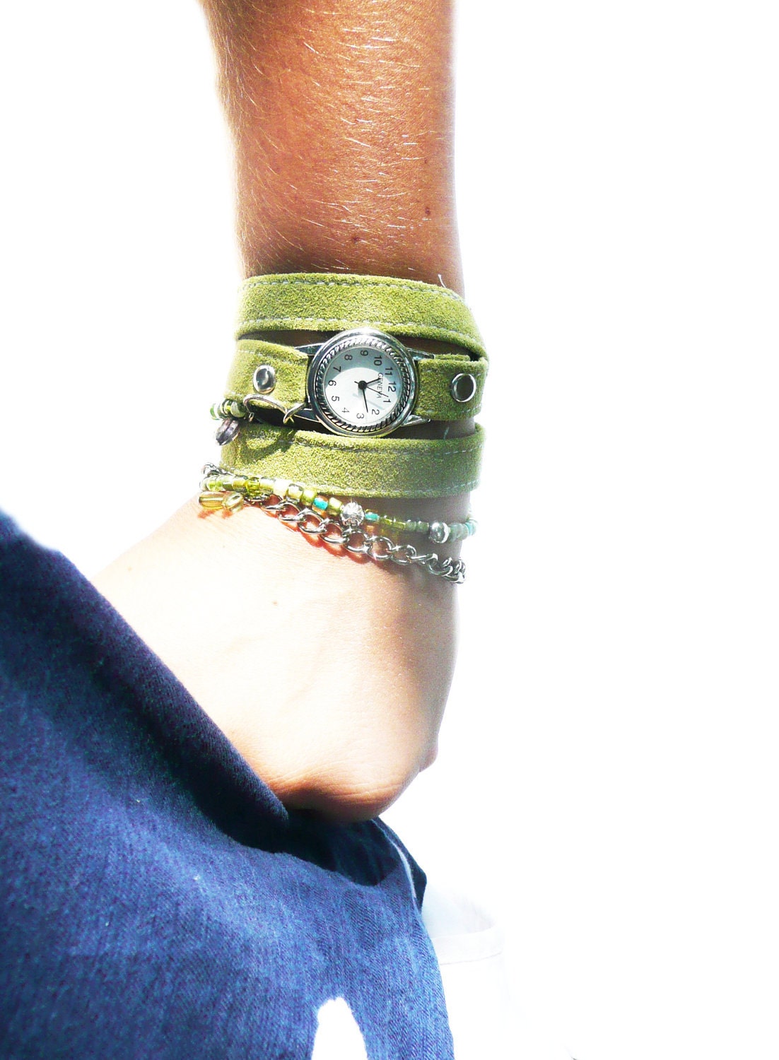 Suede wrap watch, lime green suede wrap watch