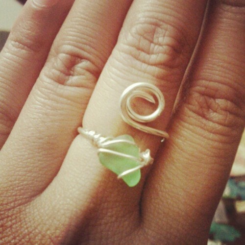 wire wrapped sea glass ring